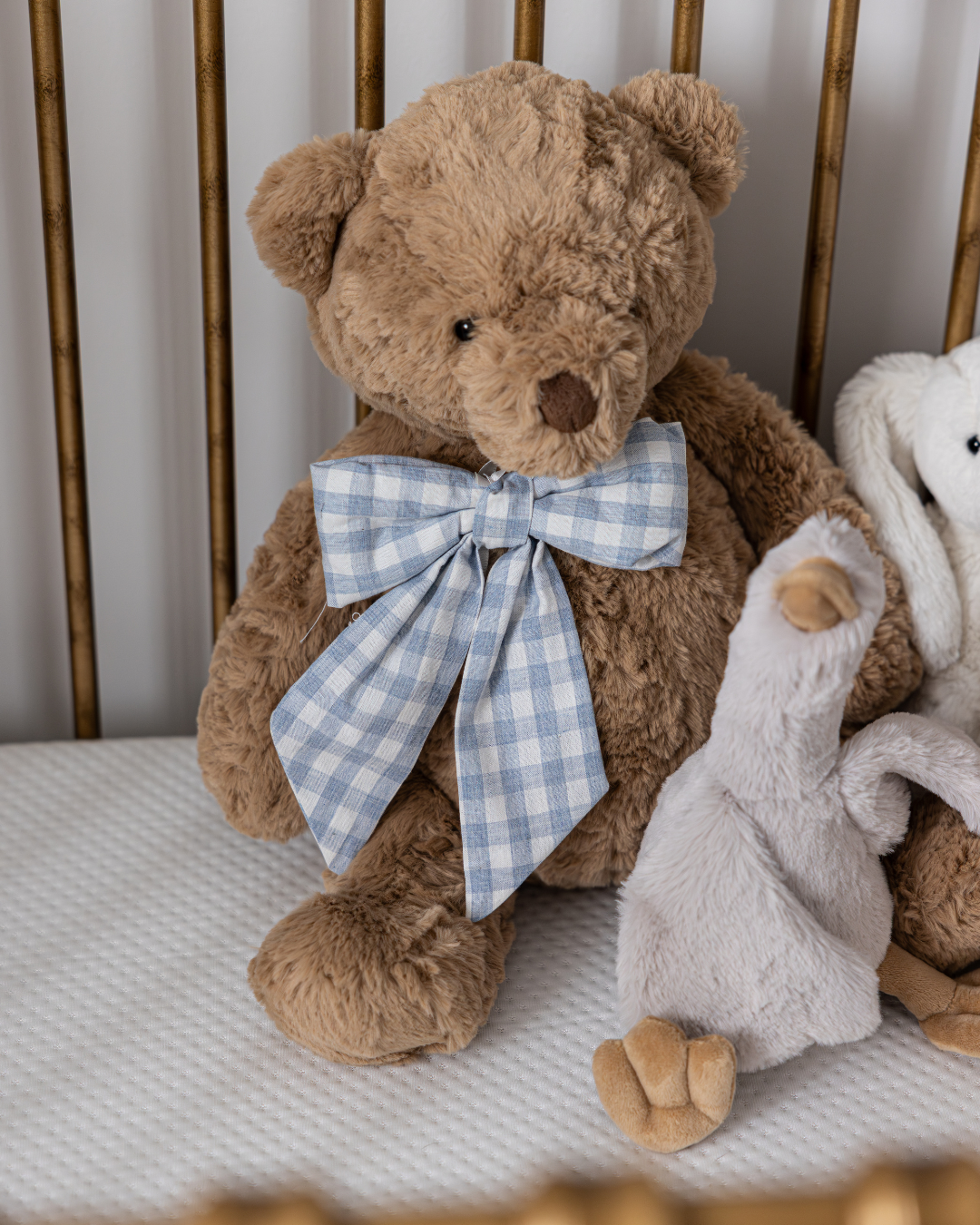Baby Blue Gingham Fabric Bows garland - Luxe B Co