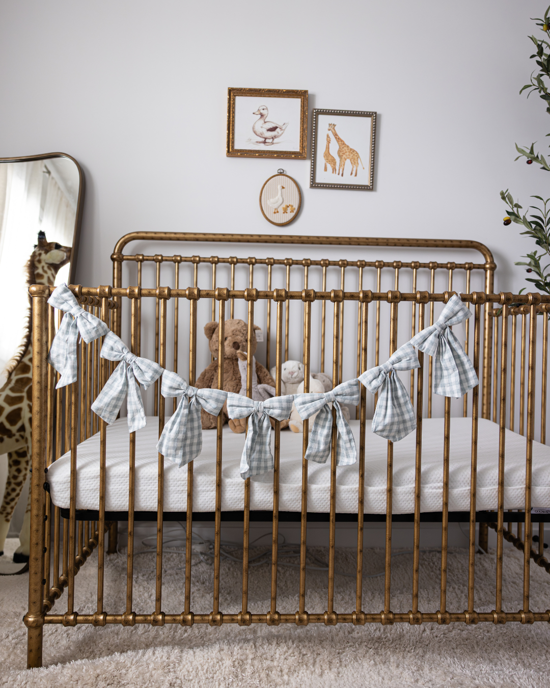 Teal Gingham Fabric Bows garland - Luxe B Co