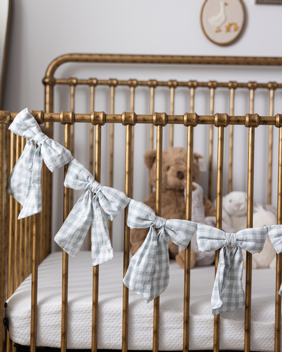 Teal Gingham Fabric Bows garland - Luxe B Co