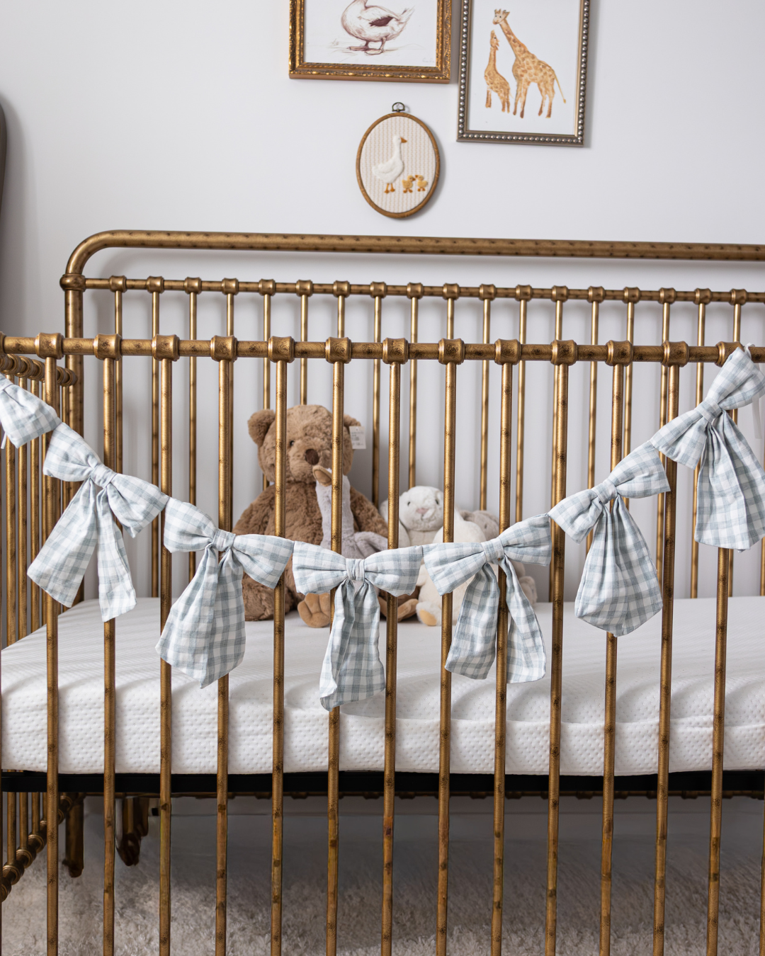 Teal Gingham Fabric Bows garland - Luxe B Co