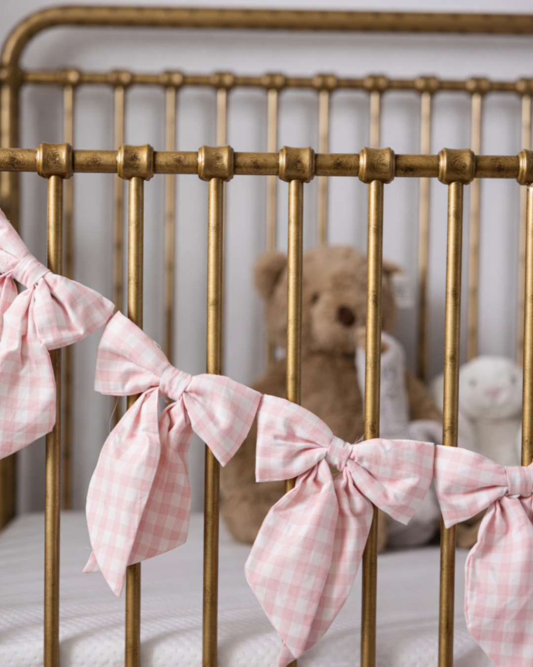 Pink Gingham Fabric Bow Garland - Luxe B Co