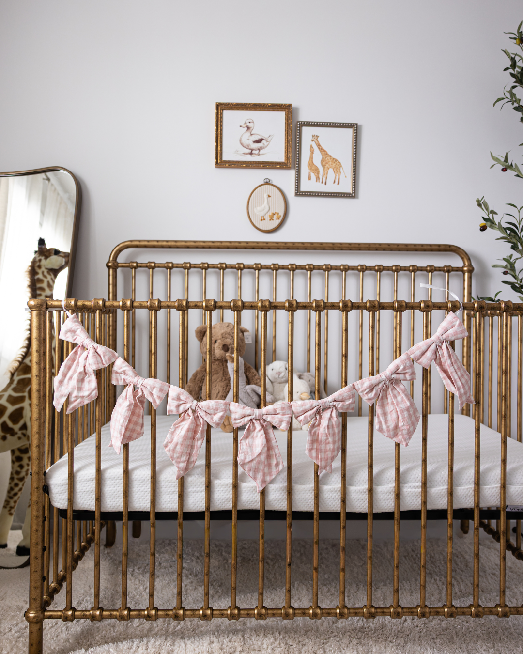 Pink Gingham Fabric Bow Garland - Luxe B Co