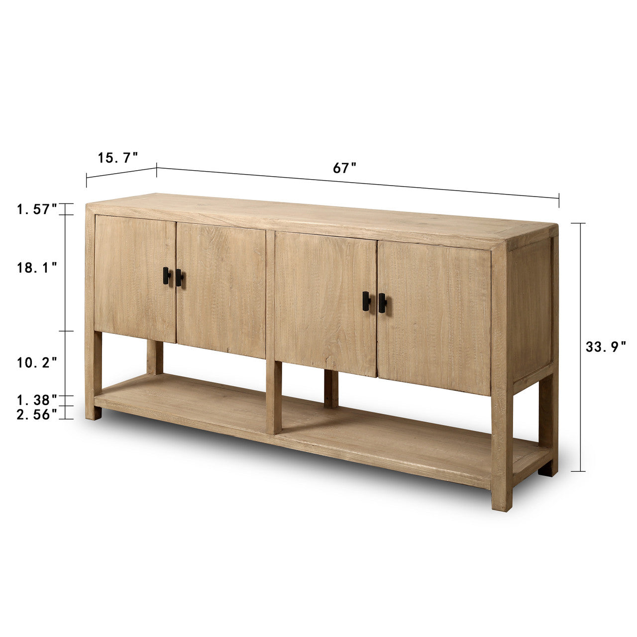 Laguna Four Door Reclaimed Elm Wood Sideboard With Shelf | By Luxe B Co.