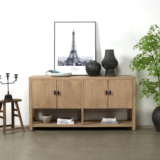 Laguna Four Door Reclaimed Elm Wood Sideboard With Shelf | By Luxe B Co.