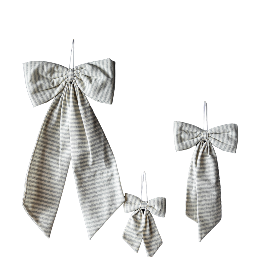 Striped Grey Blue Fabric Bows - Luxe B Co