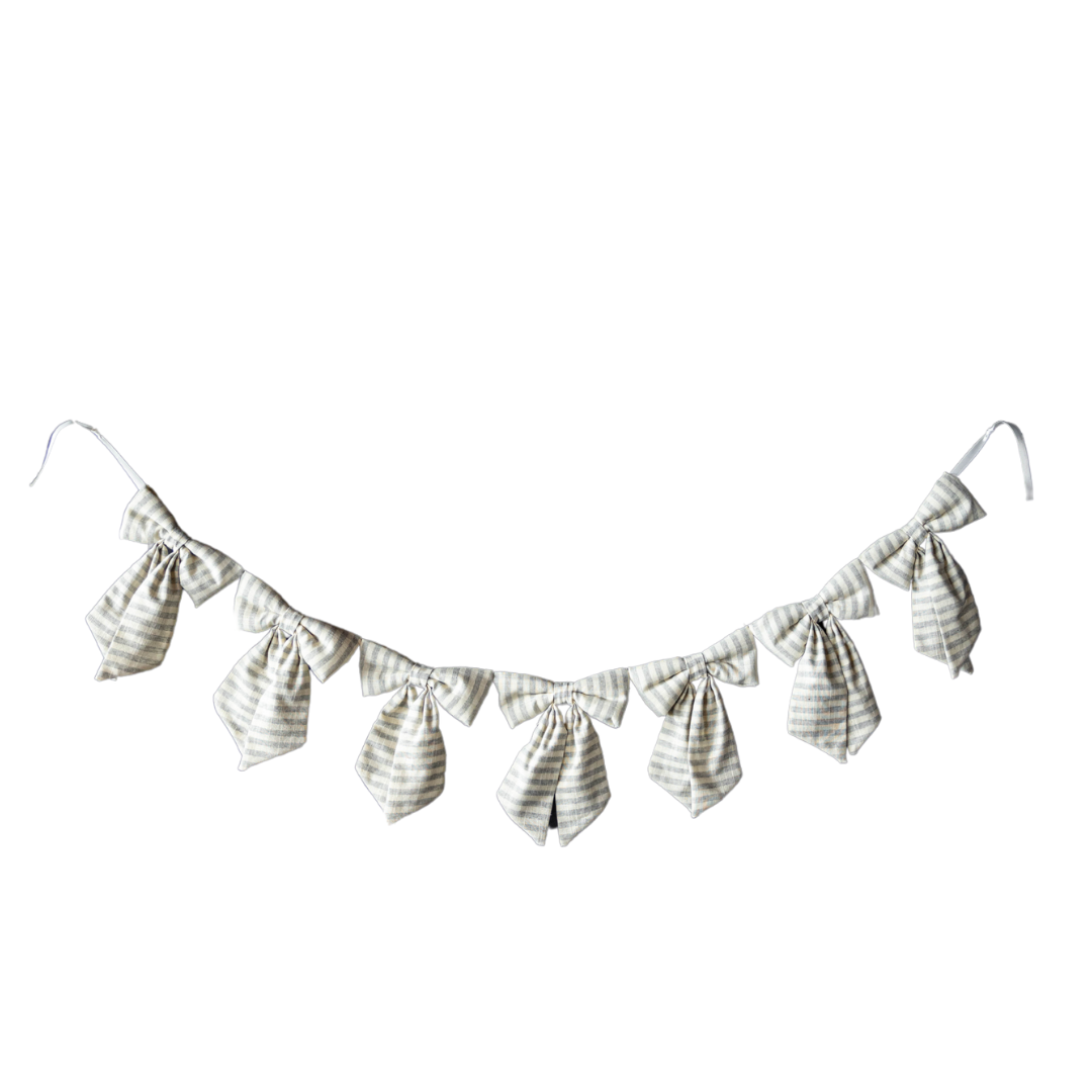 Striped Grey Blue Bow Garland - Luxe B Co