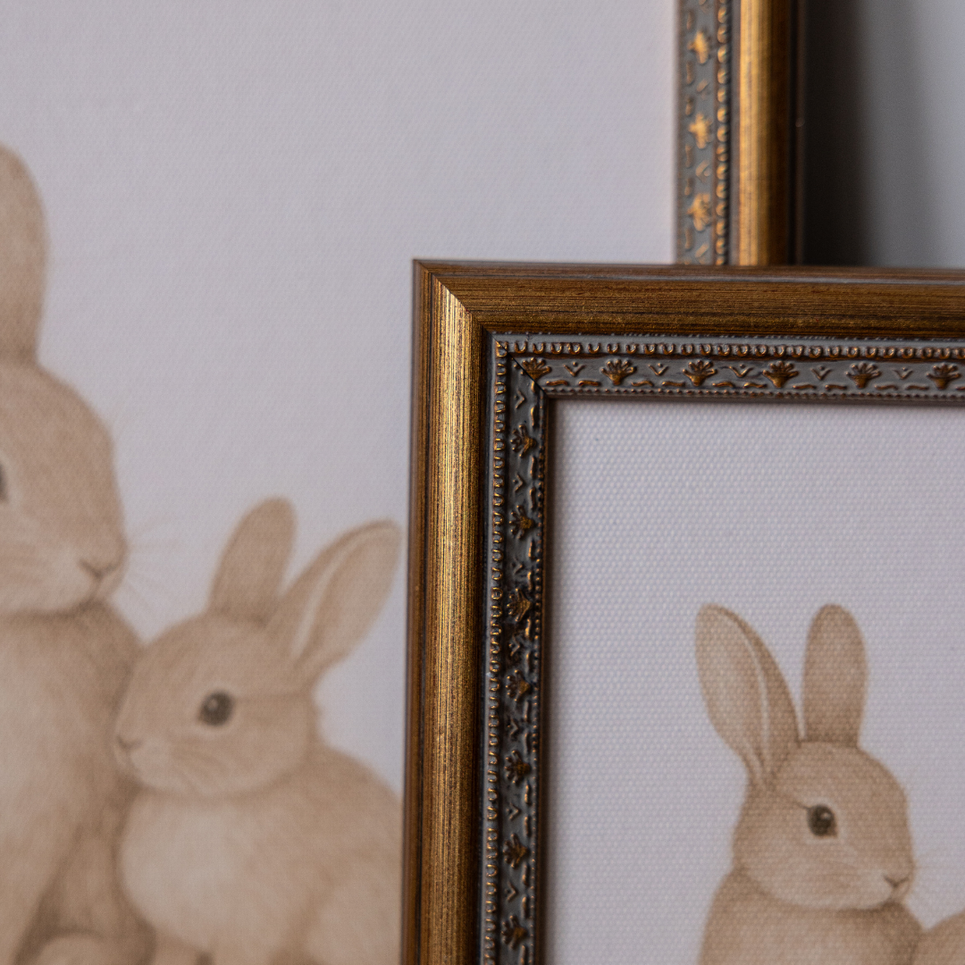 Little Bunnies | Antique Inspired Brass Mould Framed Art By Luxe B Co.