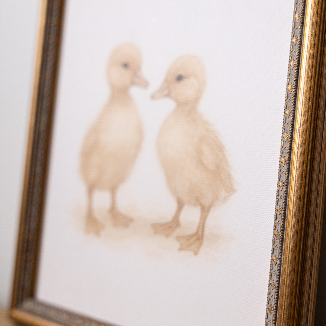 Little Chicks | Antique Inspired Brass Mould Framed Art By Luxe B Co.
