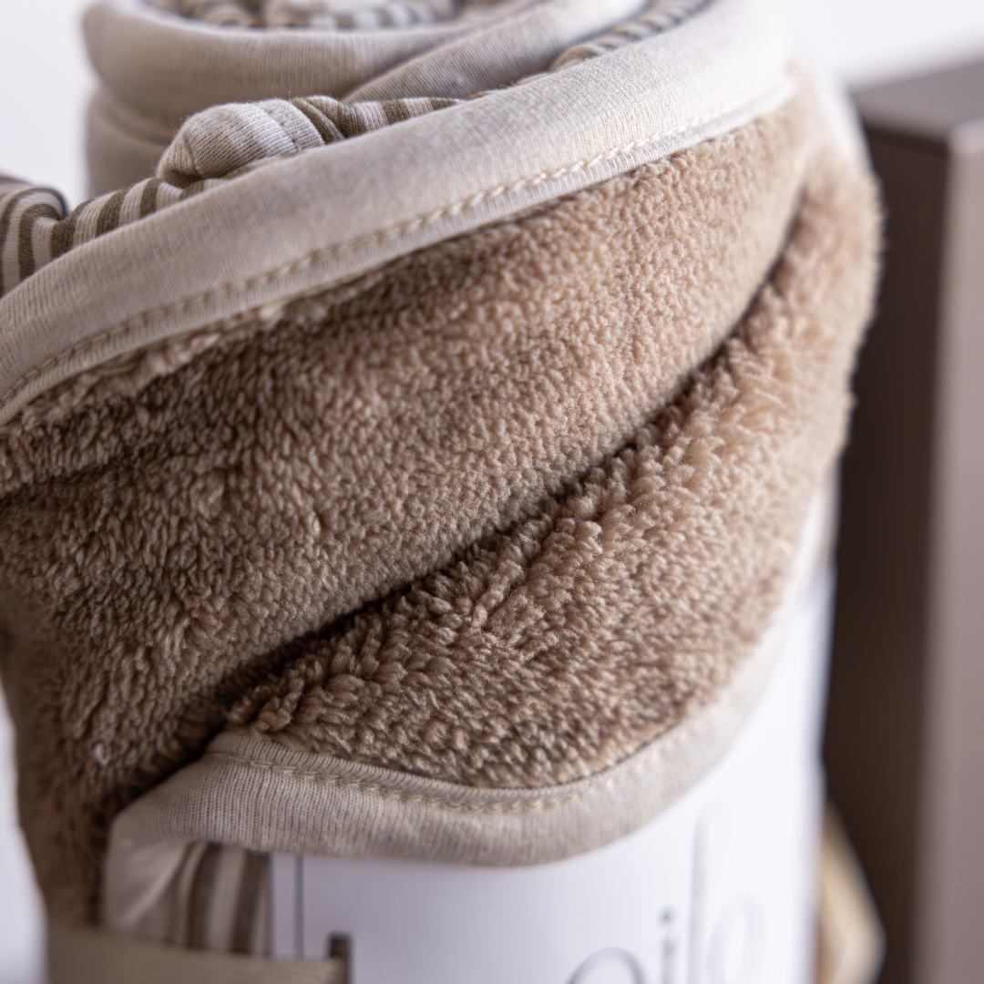 Beige & Brown Striped Bear Plush Blanket | By Luxe B Co. 
