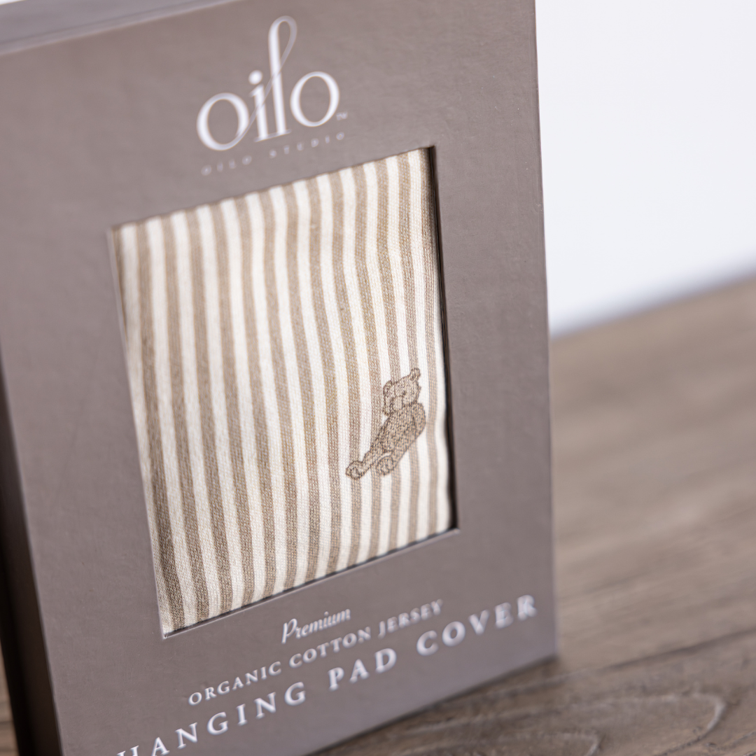 Beige & Brown Striped Bear Changing Pad Cover | By Luxe B Co. 