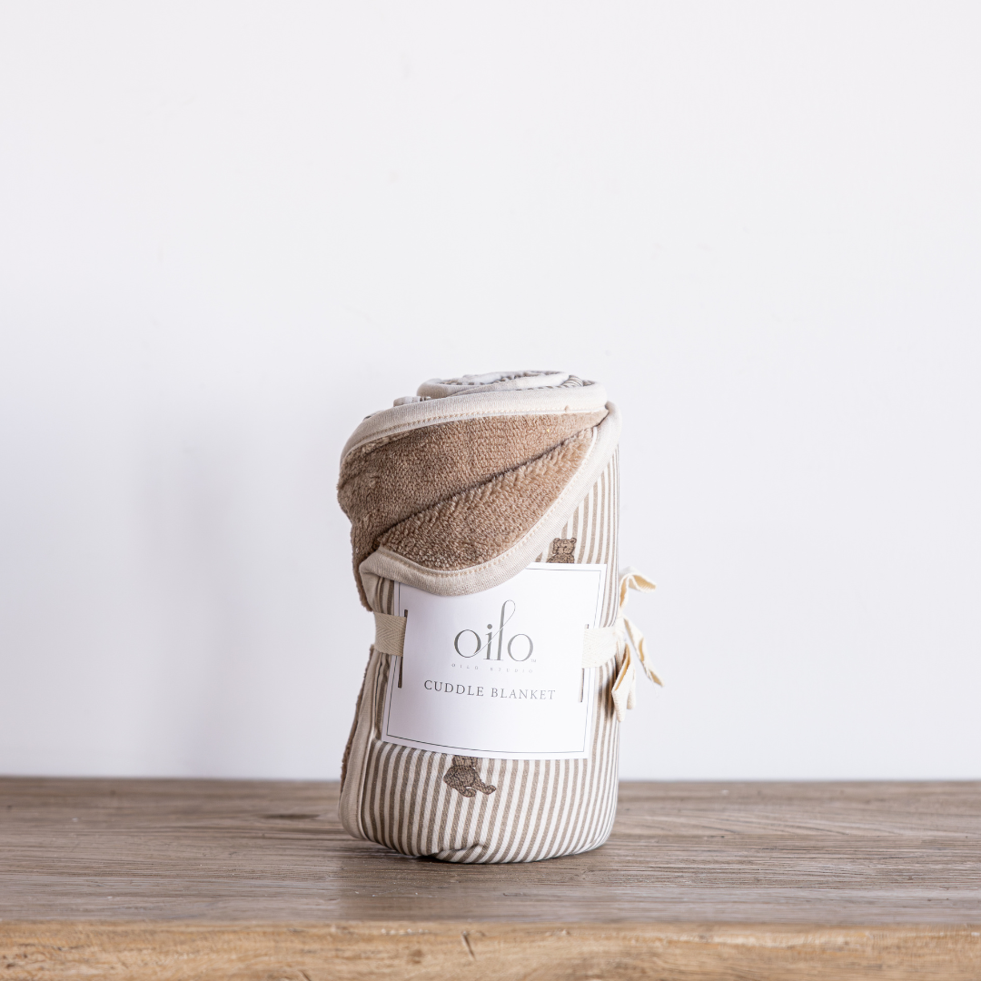 Beige & Brown Striped Bear Plush Blanket | By Luxe B Co. 