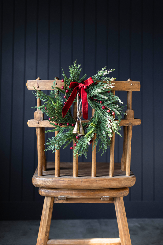 Red Plum Berry Norfolk Cypress Real Touch Wreath - 14" - Luxe B Co
