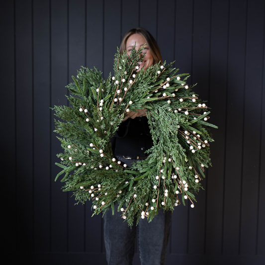 White Plum Berry Norfolk Cypress Real Touch Wreath - 24" - Luxe B Co