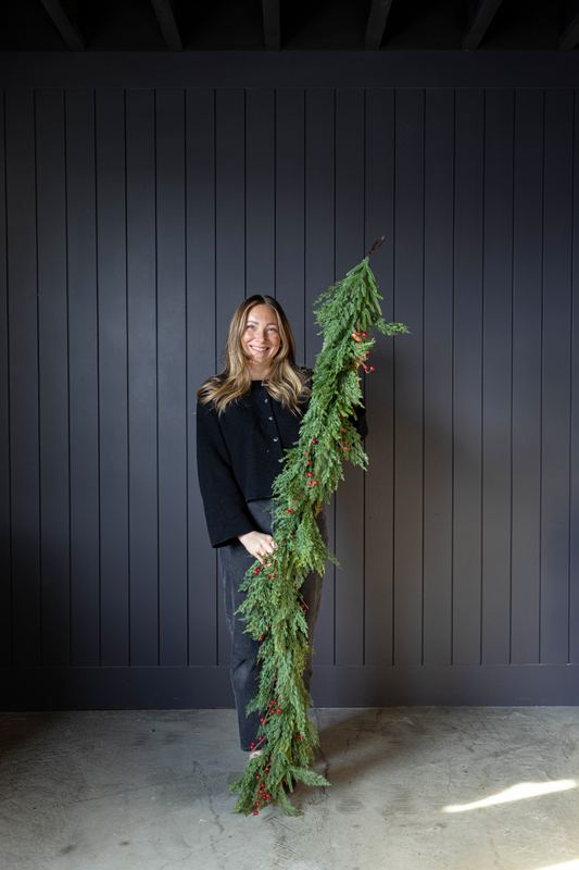 Red Plum Berry Norfolk Cypress Real Touch Garland - 6 Ft - Luxe B Co