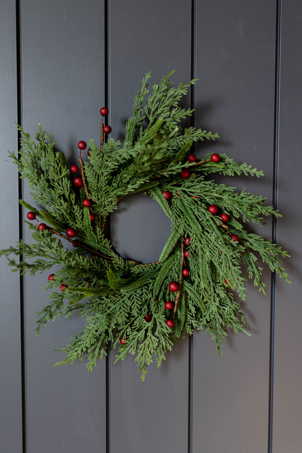 Red Plum Berry Norfolk Cypress Real Touch Wreath - 14" - Luxe B Co