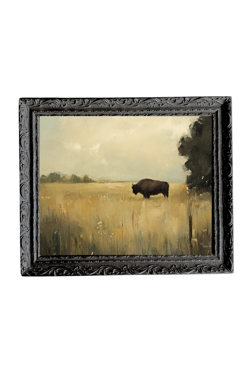 Grazing Bison | French Black Mould Framed Art - Luxe B Co