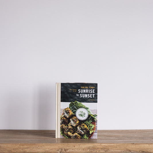 Malibu Farm Sunrise To Sunset Cookbook by Luxe B Co featuring vibrant images of coastal-inspired recipes and meal ideas.