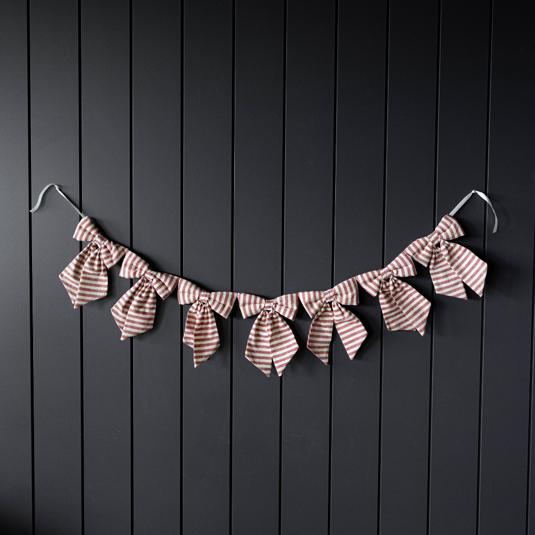 Striped Cranberry Red Bow Garland - Luxe B Co