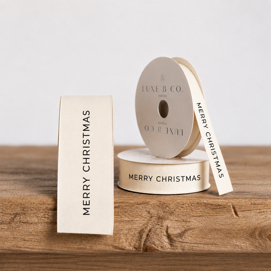 "Merry Christmas" White Woven Ribbon By Luxe B Co. 