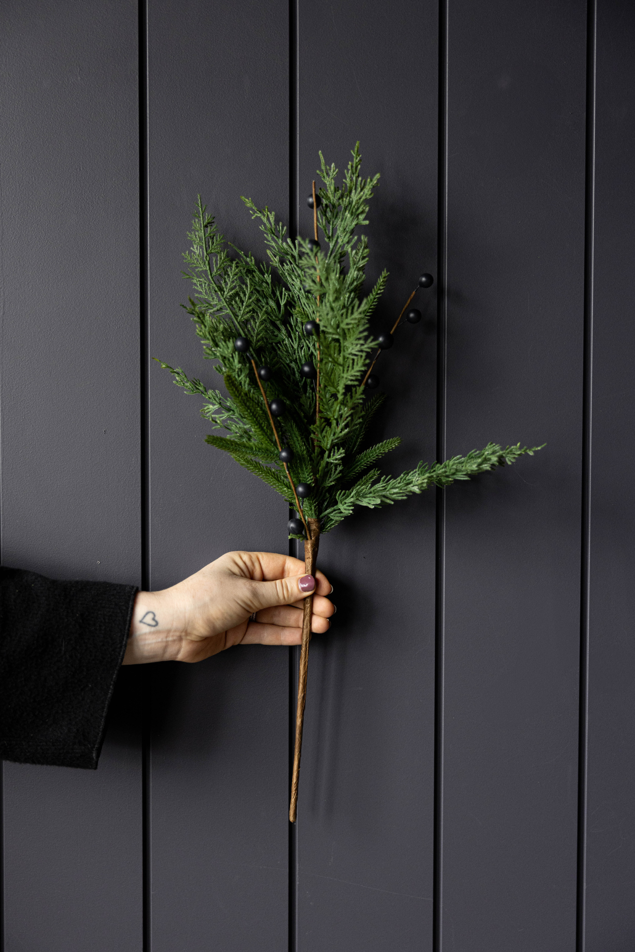 Navy Plum Berry Norfolk Cypress Real Touch Stems - Luxe B Co