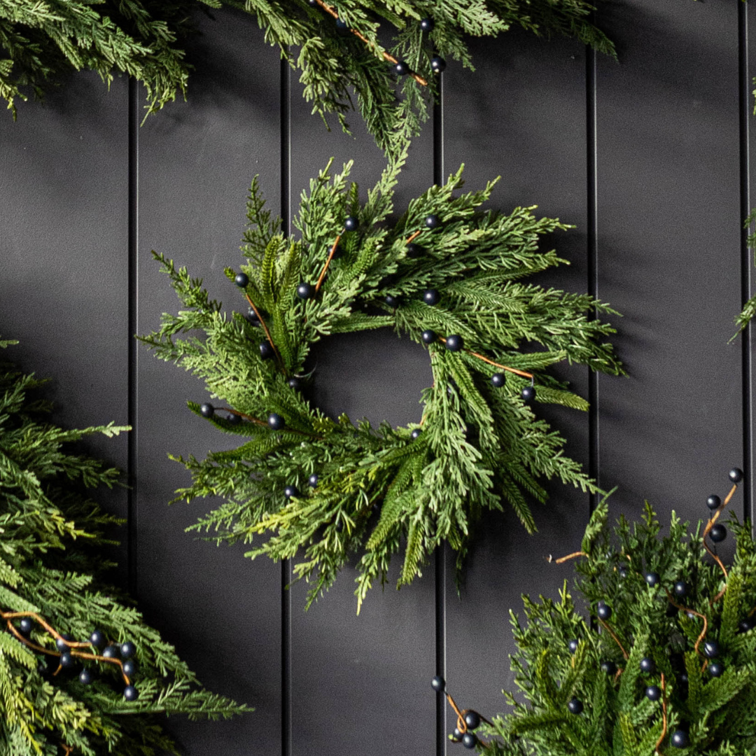 Navy Plum Berry Norfolk Cypress Real Touch Wreath - 14" | By Luxe B Co.