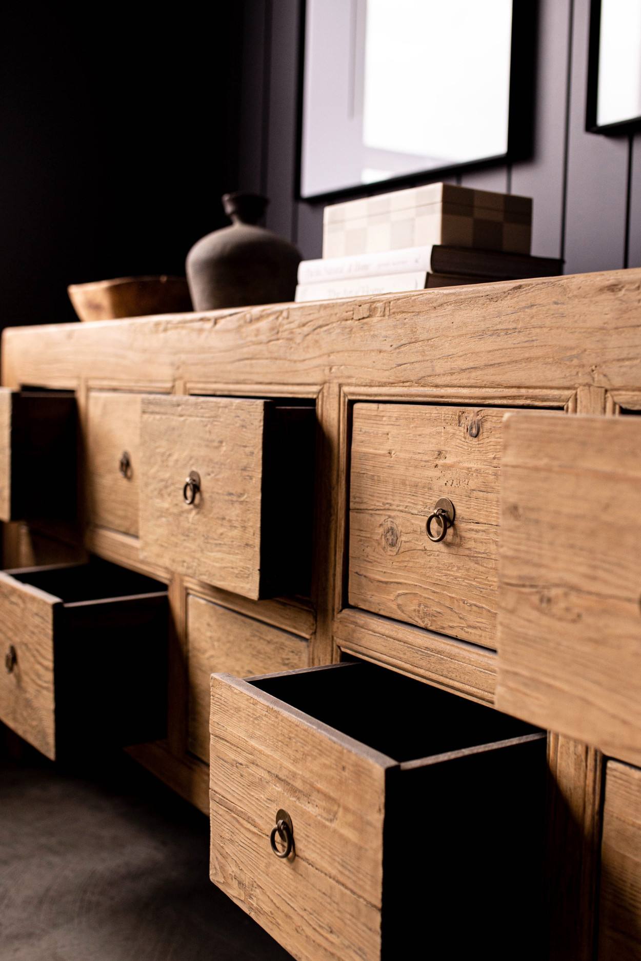 Ojai Reclaimed Elm Wood Ten Drawer Console | By Luxe B Co. 