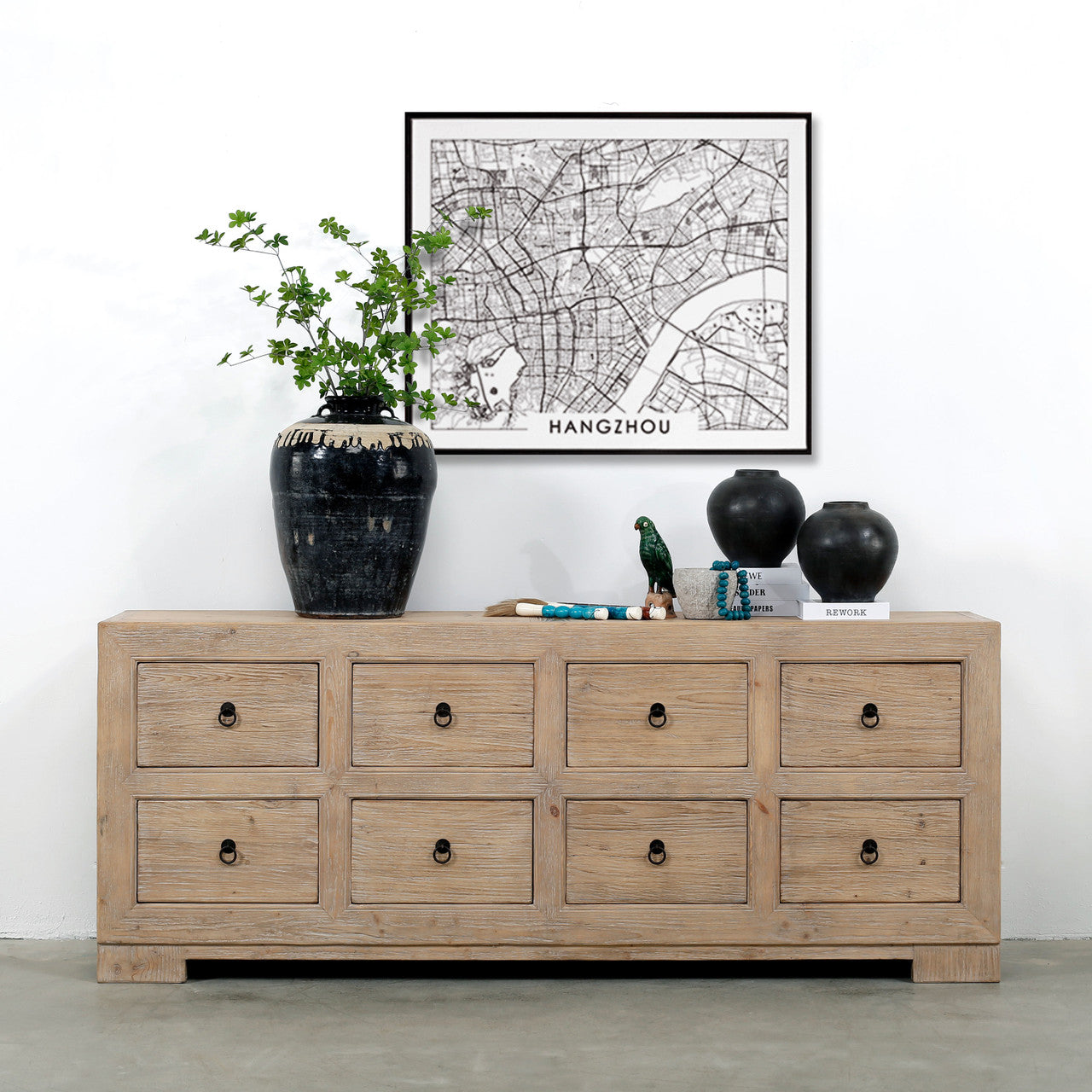 Ojai Reclaimed Elm Wood Elm Eight Drawer Console | By Luxe B Co.