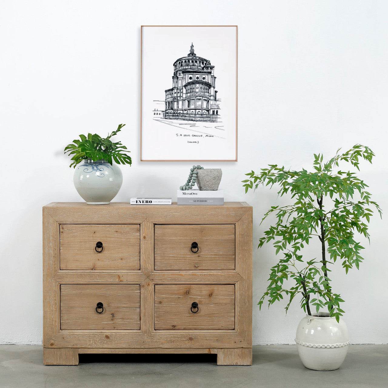 Ojai Reclaimed Elm Wood Elm Four Drawer Console | By Luxe B Co.