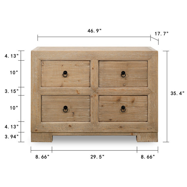 Ojai Reclaimed Elm Wood Elm Four Drawer Console | By Luxe B Co.