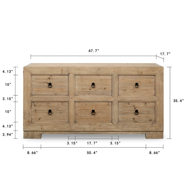 Ojai Reclaimed Elm Wood Elm Six Drawer Console | By Luxe B Co.