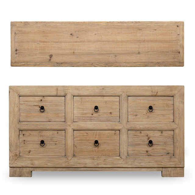 Ojai Reclaimed Elm Wood Elm Six Drawer Console | By Luxe B Co.