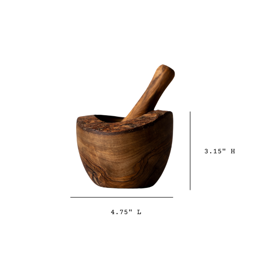 Olive Wood Round Mortar & Pestle | By Luxe B Co.