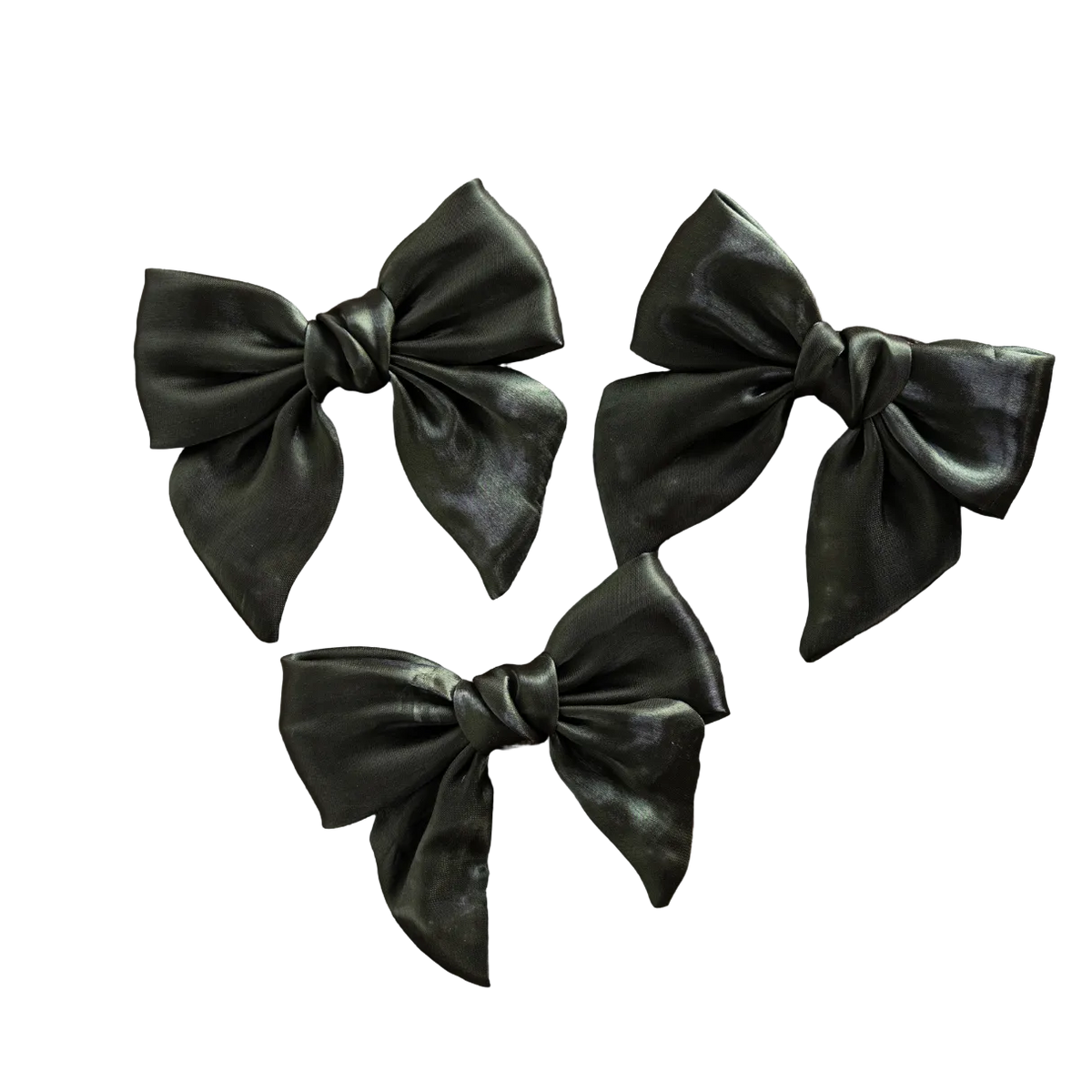 Set of three olive green gauze bows by Luxe B Co, featuring soft, textured fabric perfect for accessories or decorations.