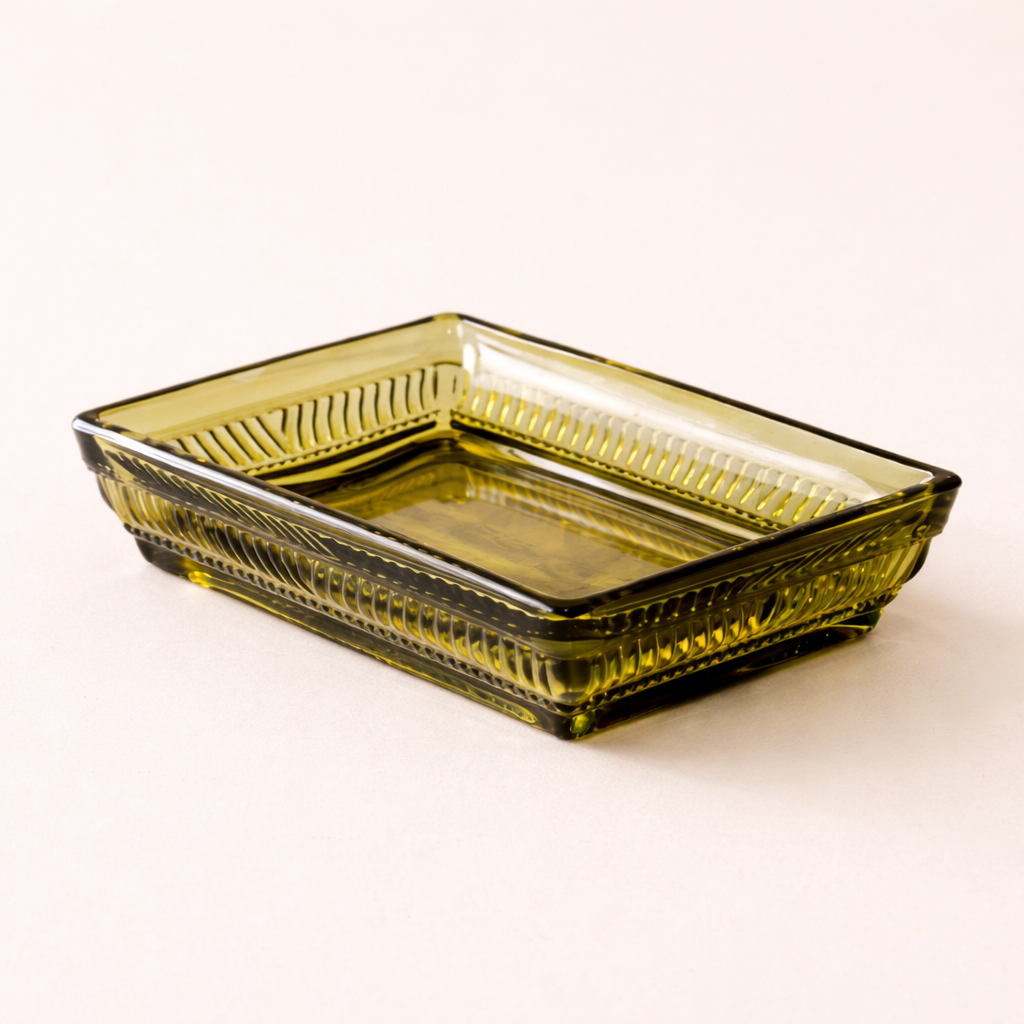 Olive Green Glass Soap Dish | By Luxe B Co. 