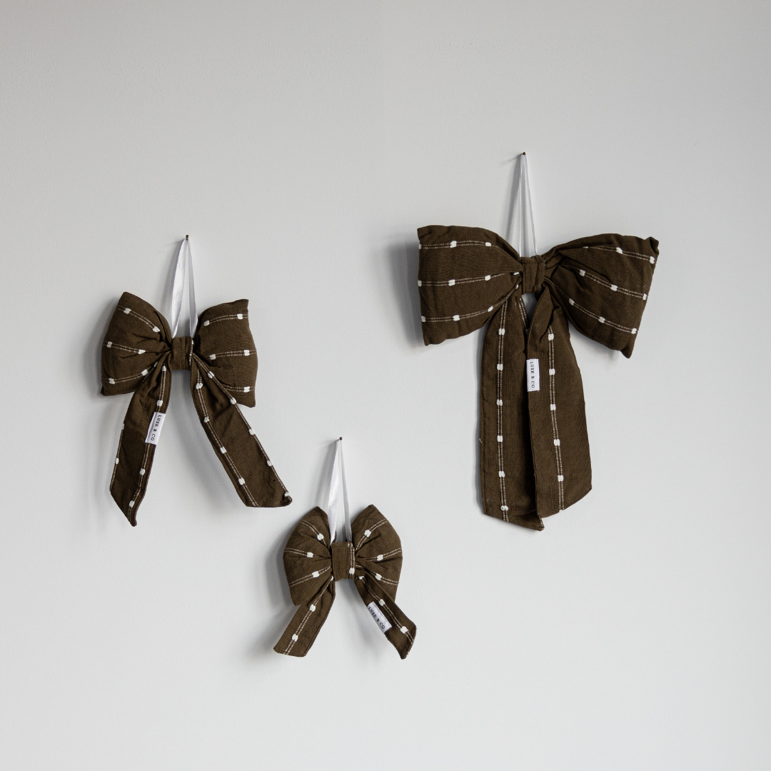 Olive Green & White Dotted Strip Bows | By Luxe B Co.