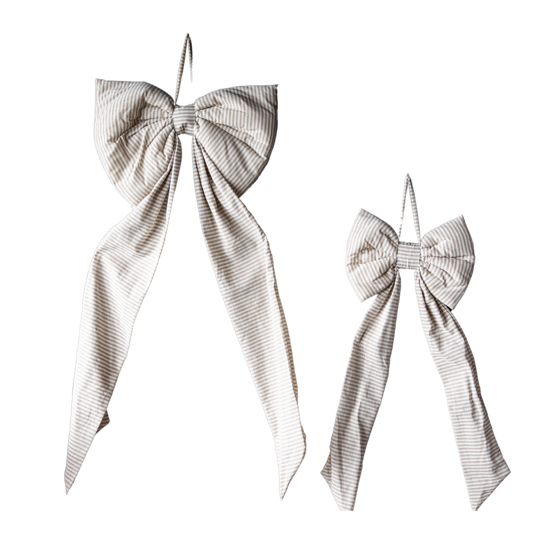 Oversized Beige Sand Striped Bow - Luxe B Co