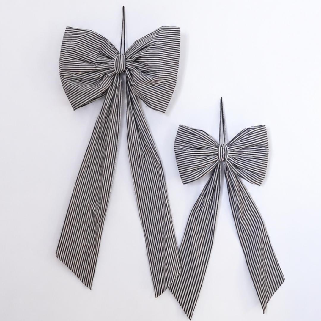 Oversized Classic Charcoal Stripes Fabric Bow | Luxe B Co.