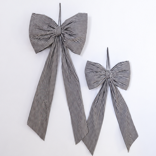 Oversized Classic Charcoal Stripes Fabric Bow | Luxe B Co.