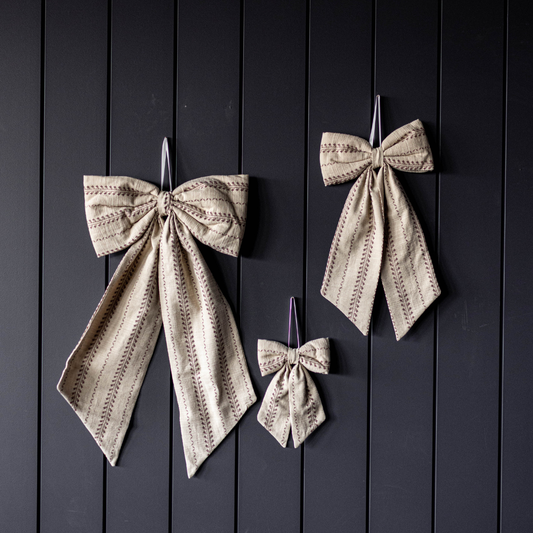 Folk Beige Strip Bows - Luxe B Co