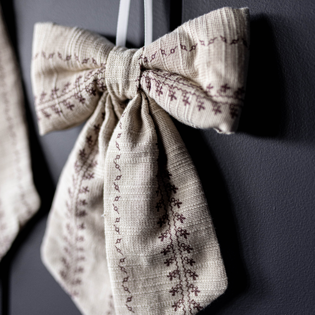 Folk Beige Strip Bows - Luxe B Co