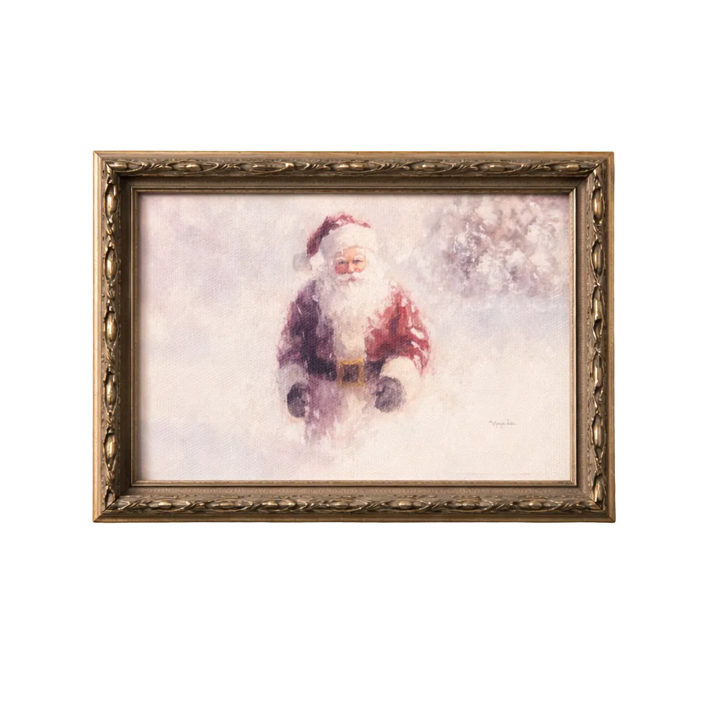 Antique-inspired silver crown leaf framed art depicting Père Noël, created by Luxe B Co, displayed in a decorative frame.