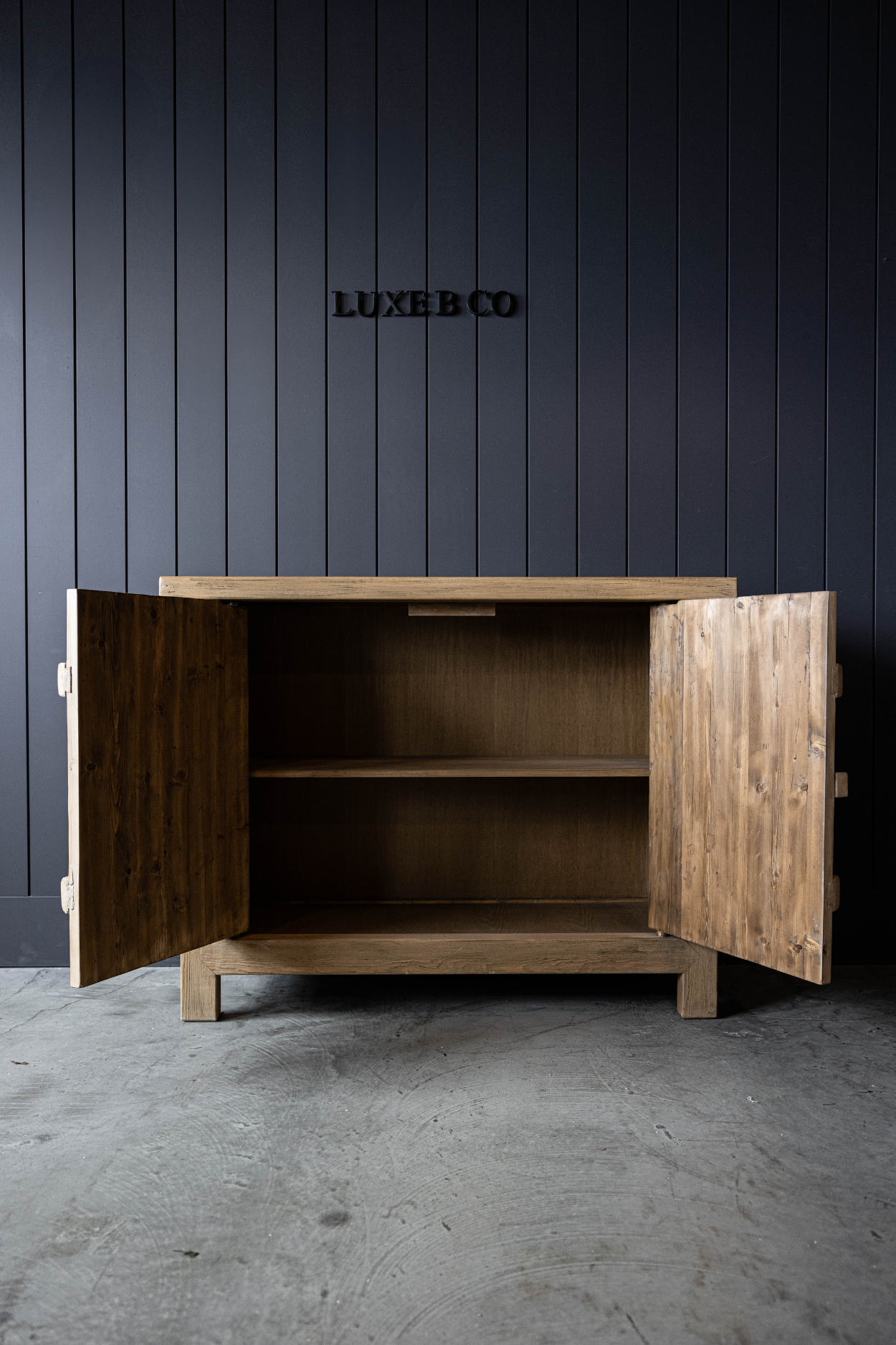 Palm Desert Reclaimed Natural Elm Wood Two-Door Console | By Luxe B Co.