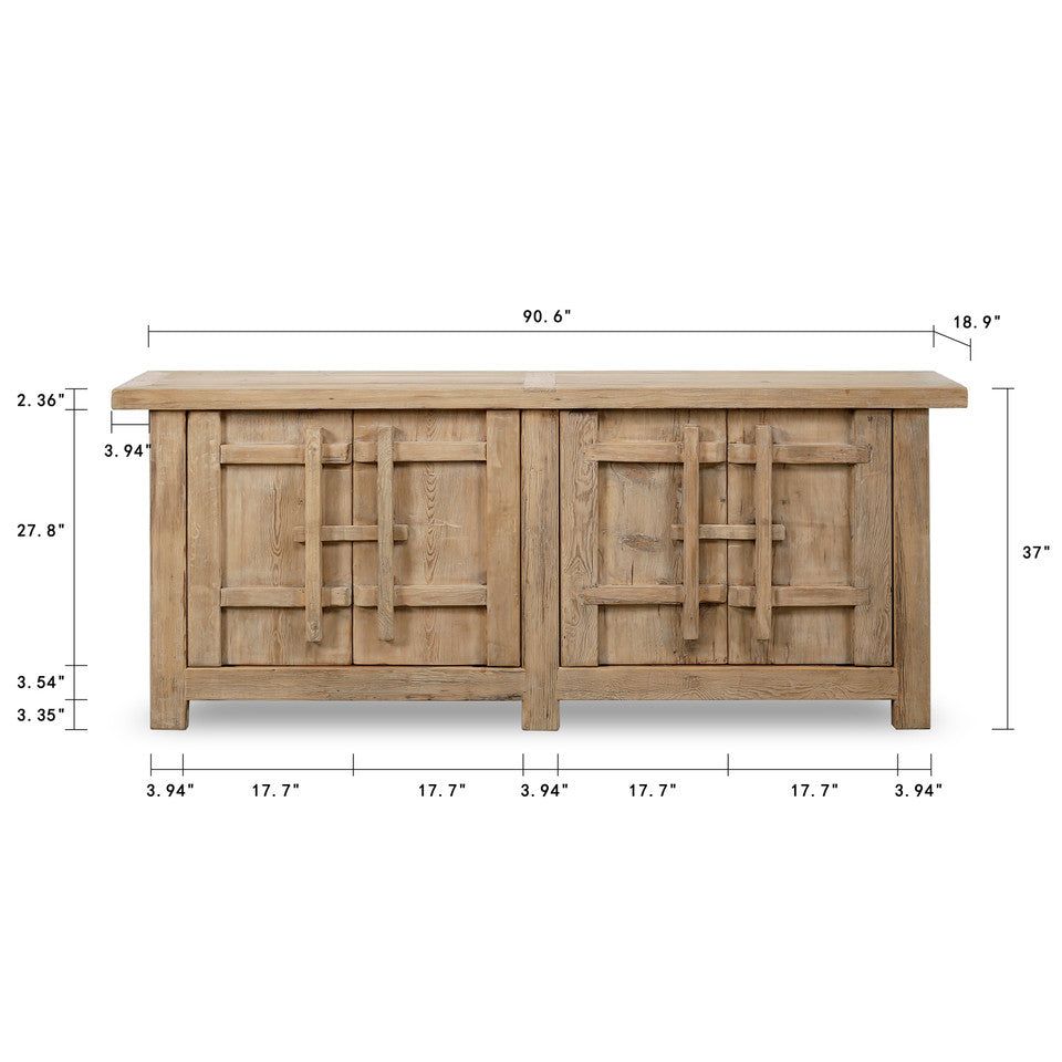 Palm Desert Reclaimed Natural Elm Wood Four-Door Console | By Luxe B Co.