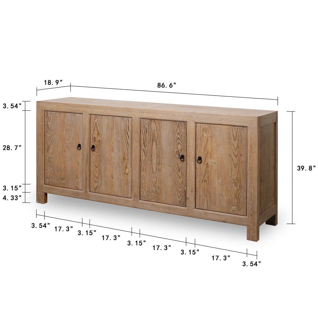 Paso Robles Reclaimed Elm Wood Four Door Tall Entertainment Console | By Luxe B Co.