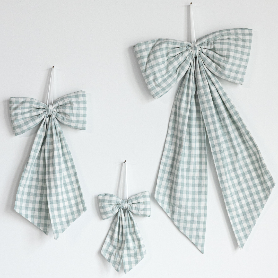 Pastal Green Gingham Fabric Bows - Luxe B Co