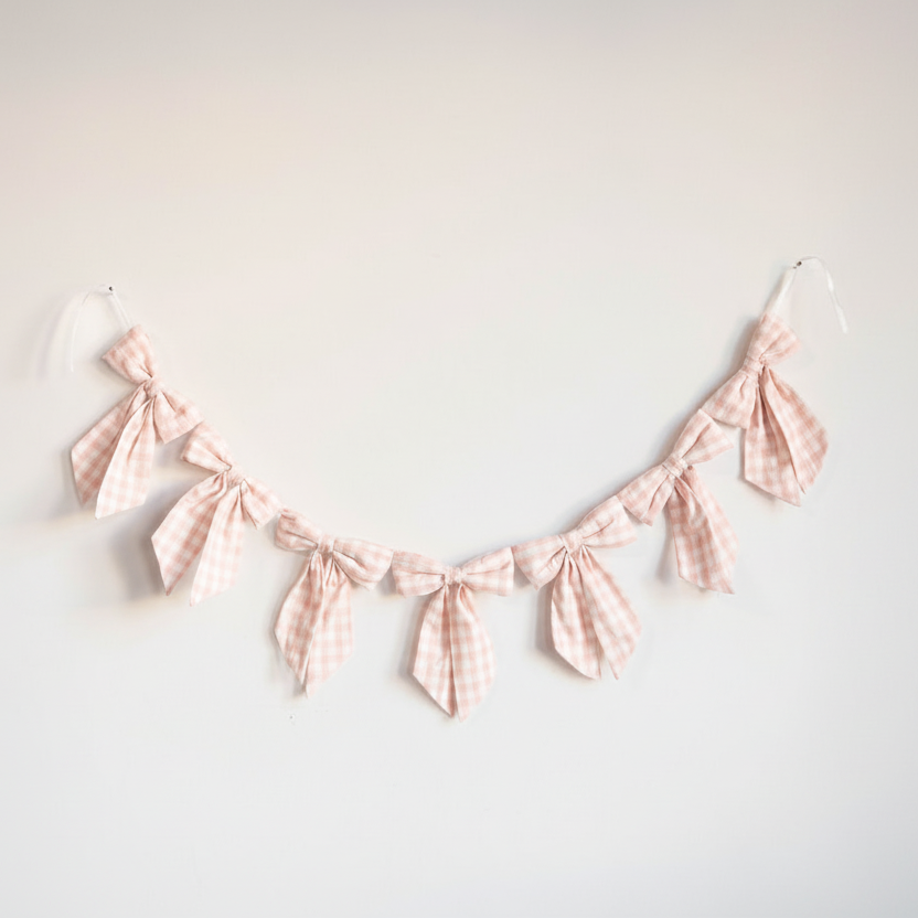 Pink Gingham Fabric Bows Garland | By Luxe B Co.