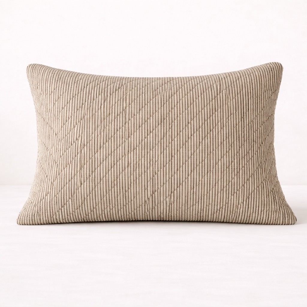 Pinstriped Brown Striped Quilted Pillow | By Luxe B Co. 
