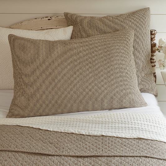 Pinstriped Brown Striped Quilted Pillow | By Luxe B Co. 