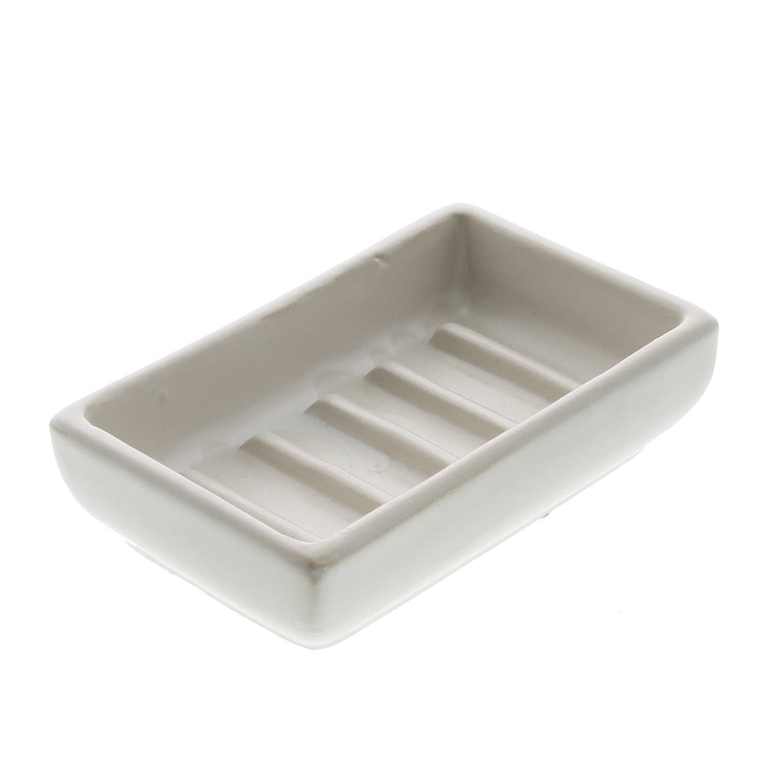 White Luna ceramic soap dish by Luxe B Co, rectangular beige soap dish with a smooth, minimalist design for bathroom decor.