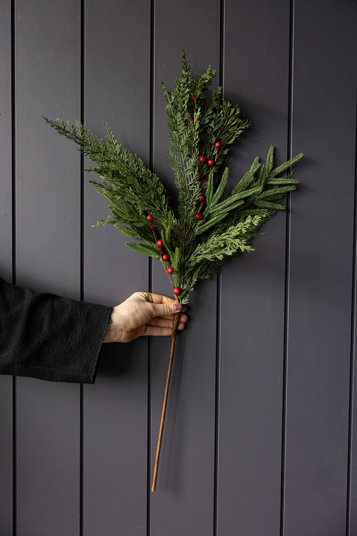 Red Plum Berry Norfolk Cypress Touch Green Faux Stem | By Luxe B Co.